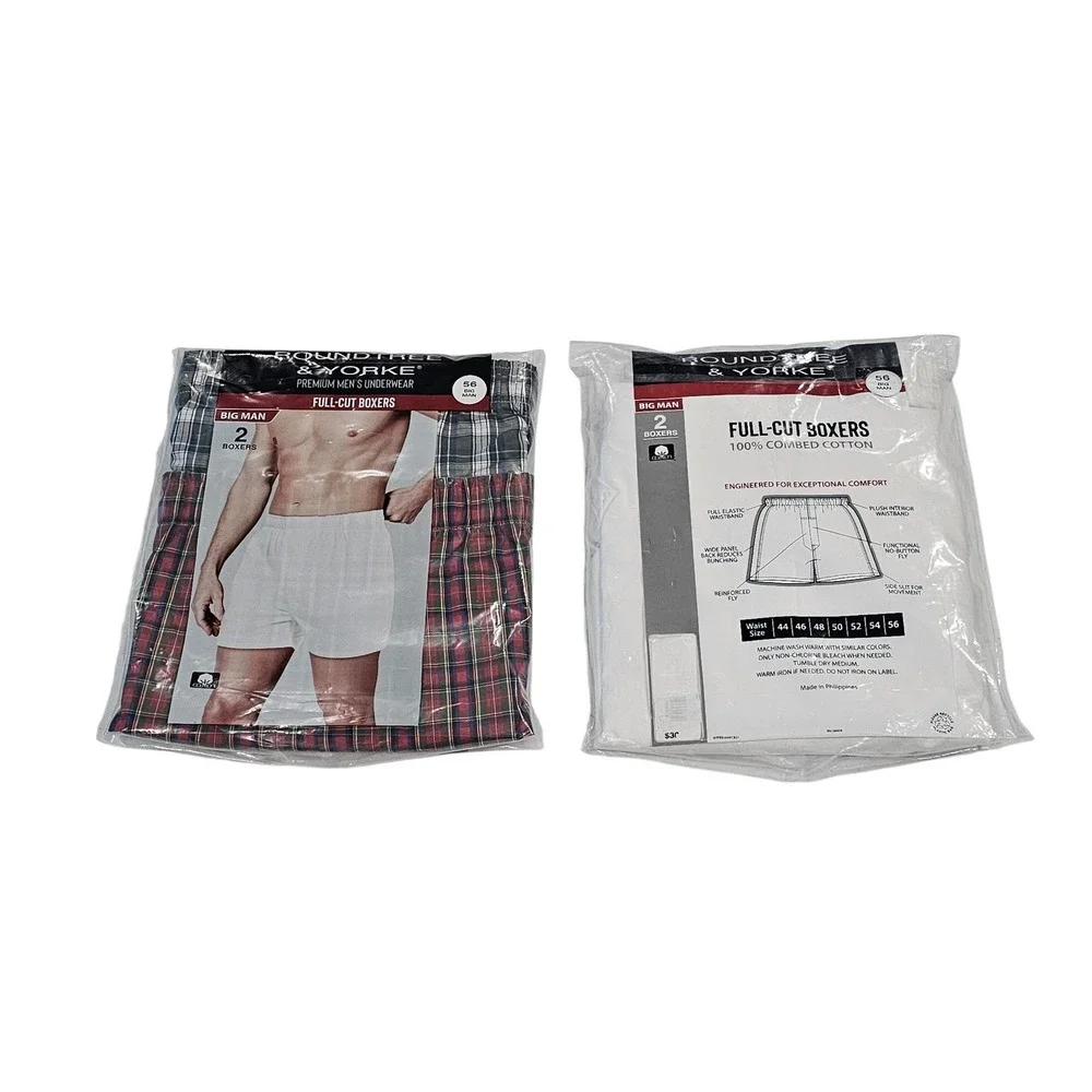 Lot of 2 Big Man Boxers Size 56 Roundtree & Yorke (4‎ Pairs) Full-Cut Underwear